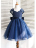 Cap Sleeves Navy Blue Lace Tulle Lovely Flower Girl Dress